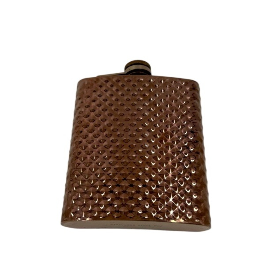 Rose Gold Textured Stainless Steel 8oz Hip Flask Diamond‎ Pattern Hinged Cap